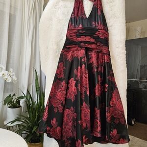 DONNA RICCO New York 100% Silk Rose Floral Halter Dress Size 12